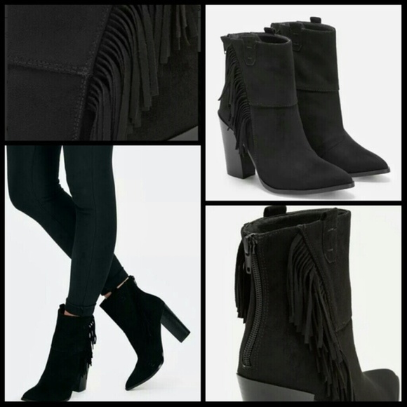 Kaiya Black Fringe Boots - Picture 1 of 8